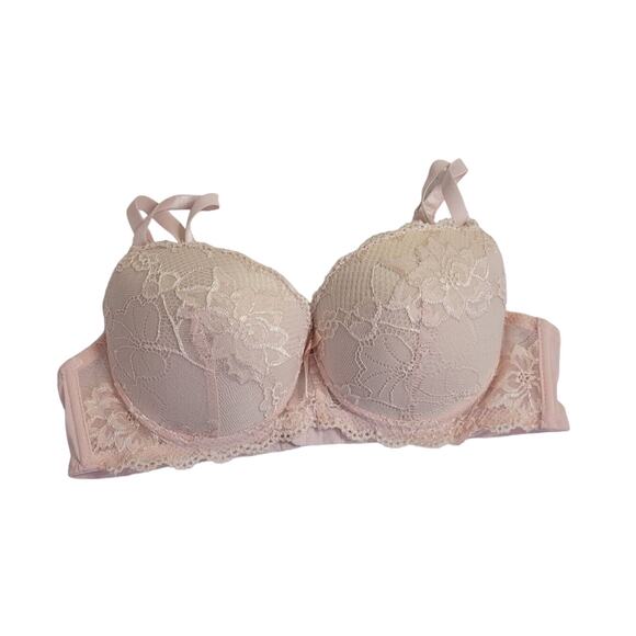 Sofra Pink Floral Lace Padded Full Coverage Underwire Push Up Bra Size 34C - Picture 1 of 8